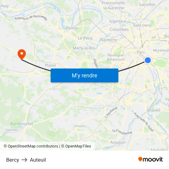 Bercy to Auteuil map