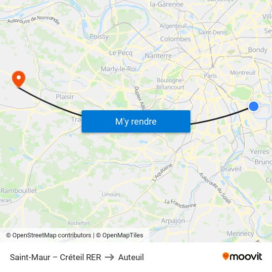 Saint-Maur – Créteil RER to Auteuil map