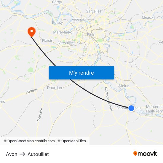 Avon to Autouillet map