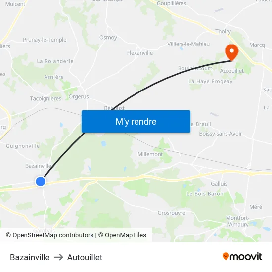 Bazainville to Autouillet map