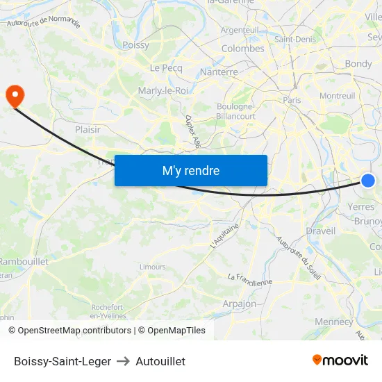 Boissy-Saint-Leger to Autouillet map