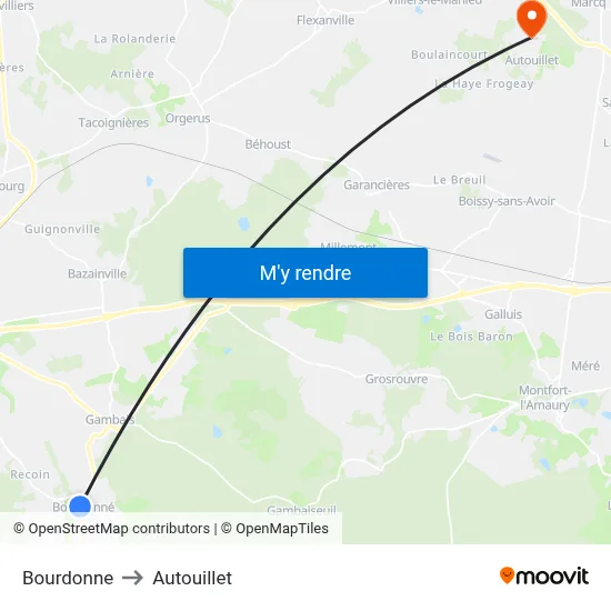 Bourdonne to Autouillet map