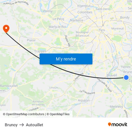 Brunoy to Autouillet map