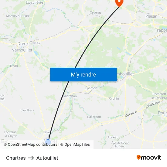 Chartres to Autouillet map