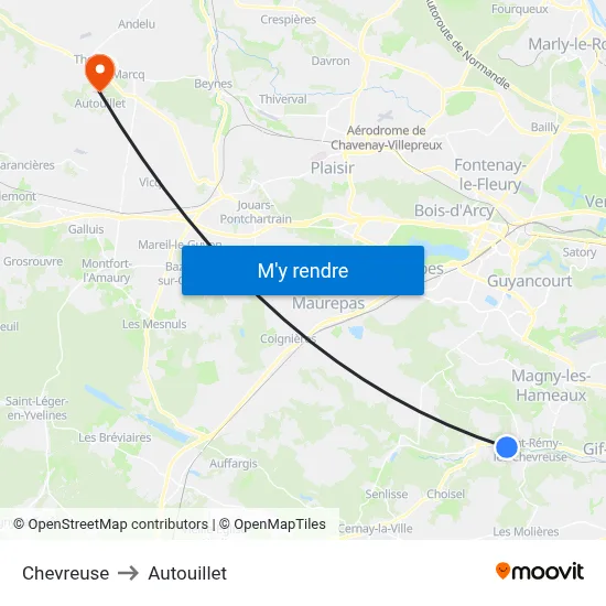 Chevreuse to Autouillet map