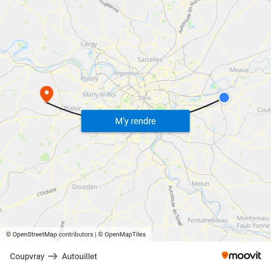 Coupvray to Autouillet map