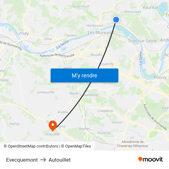 Evecquemont to Autouillet map