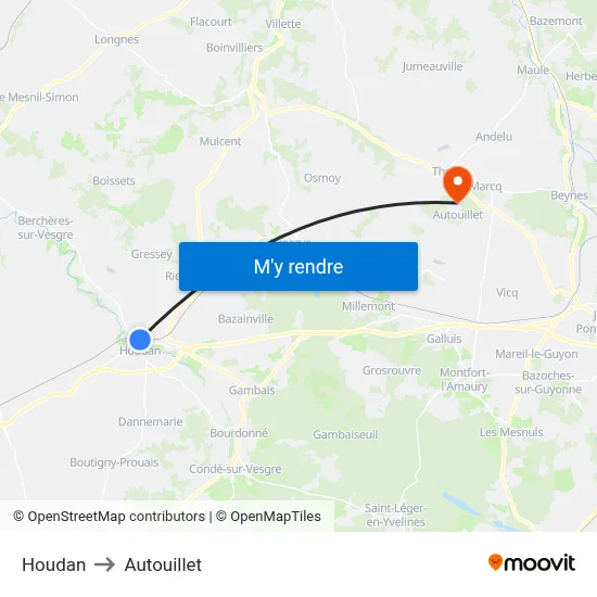Houdan to Autouillet map