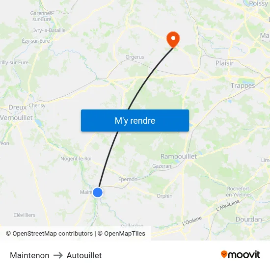 Maintenon to Autouillet map