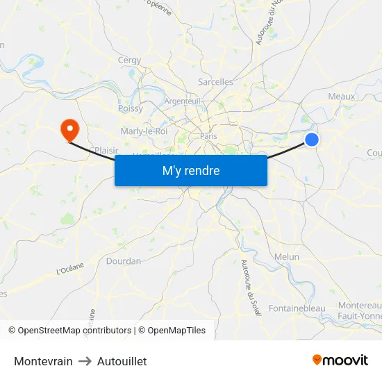 Montevrain to Autouillet map