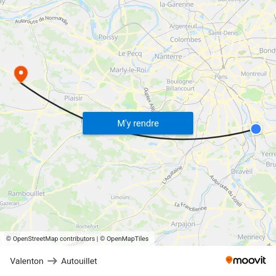 Valenton to Autouillet map