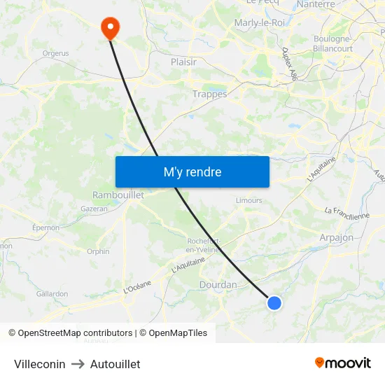 Villeconin to Autouillet map
