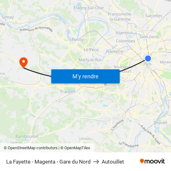 La Fayette - Magenta - Gare du Nord to Autouillet map