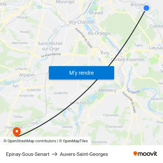 Epinay-Sous-Senart to Auvers-Saint-Georges map
