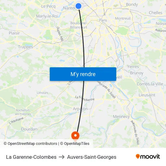 La Garenne-Colombes to Auvers-Saint-Georges map