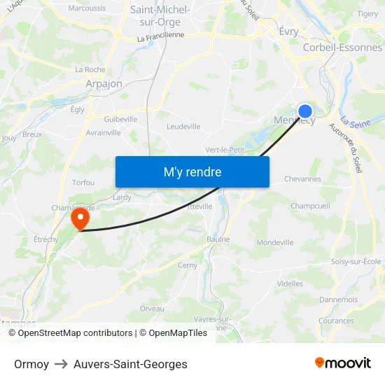Ormoy to Auvers-Saint-Georges map
