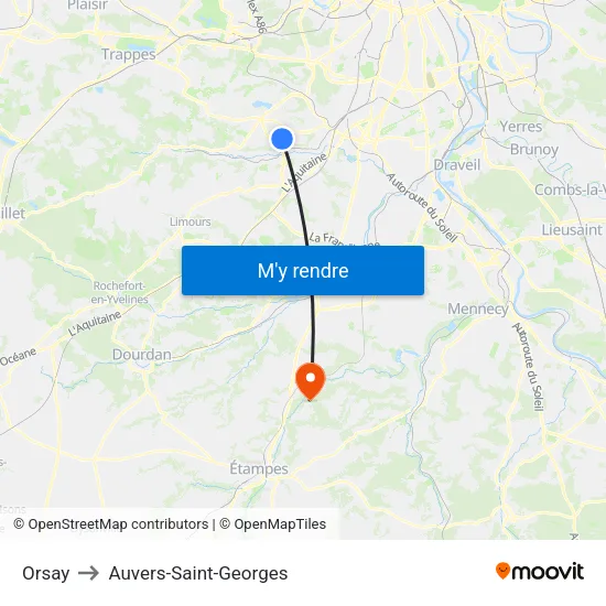 Orsay to Auvers-Saint-Georges map