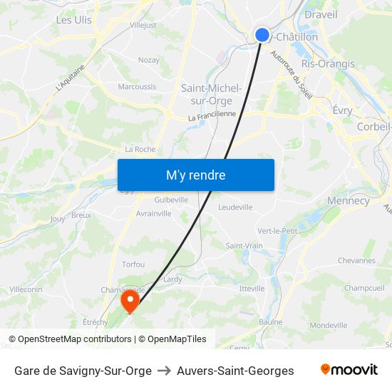 Gare de Savigny-Sur-Orge to Auvers-Saint-Georges map