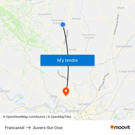 Francastel to Auvers-Sur-Oise map