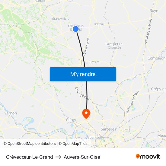 Crèvecœur-Le-Grand to Auvers-Sur-Oise map