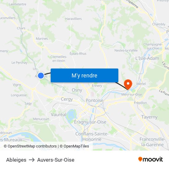 Ableiges to Auvers-Sur-Oise map