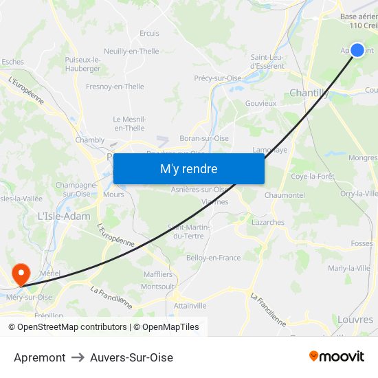 Apremont to Auvers-Sur-Oise map