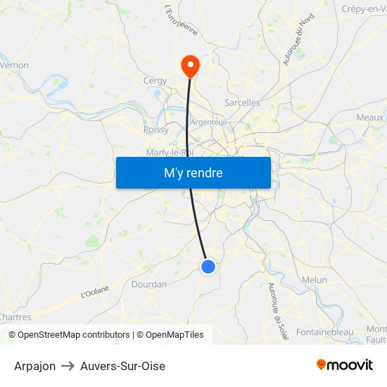 Arpajon to Auvers-Sur-Oise map