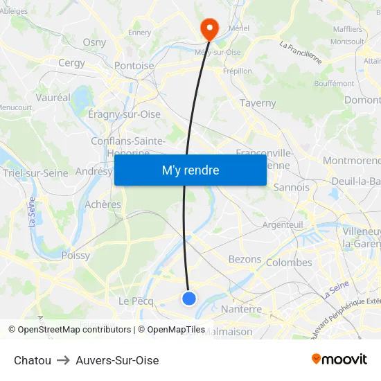 Chatou to Auvers-Sur-Oise map