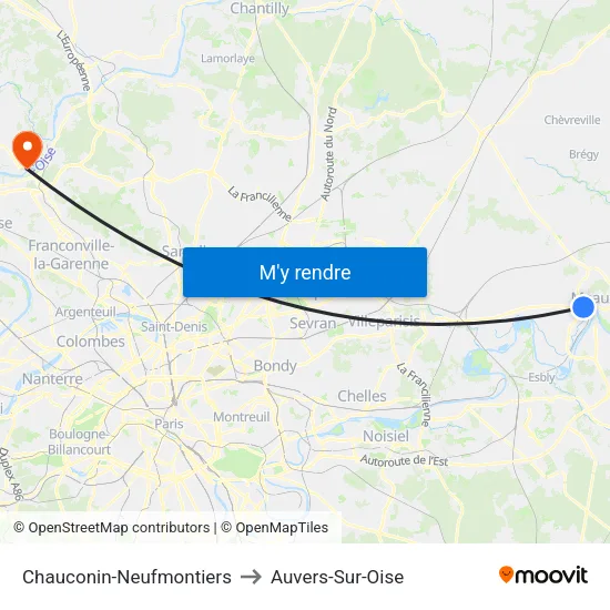 Chauconin-Neufmontiers to Auvers-Sur-Oise map