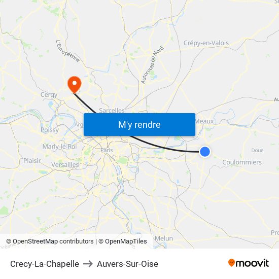 Crecy-La-Chapelle to Auvers-Sur-Oise map