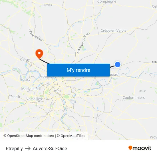 Etrepilly to Auvers-Sur-Oise map