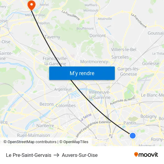 Le Pre-Saint-Gervais to Auvers-Sur-Oise map