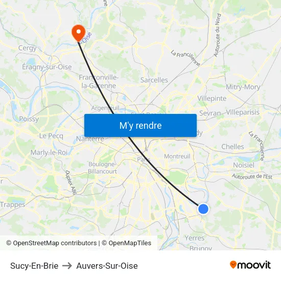 Sucy-En-Brie to Auvers-Sur-Oise map