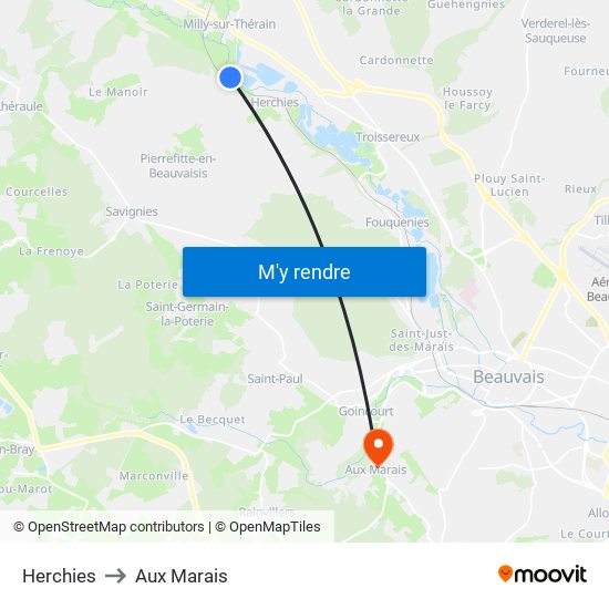 Herchies to Aux Marais map