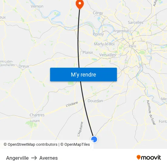 Angerville to Avernes map