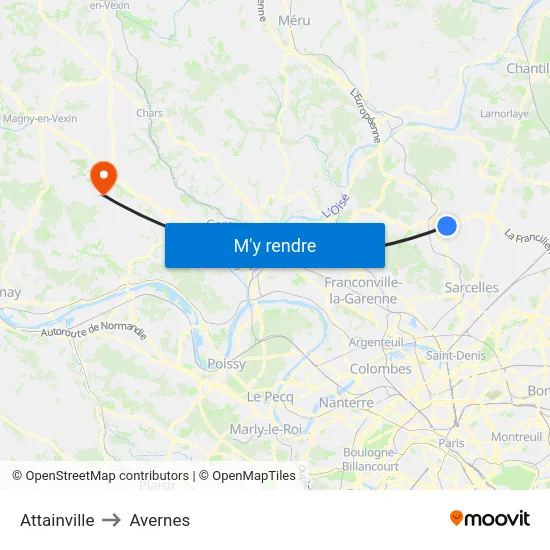 Attainville to Avernes map