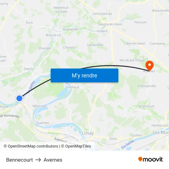 Bennecourt to Avernes map