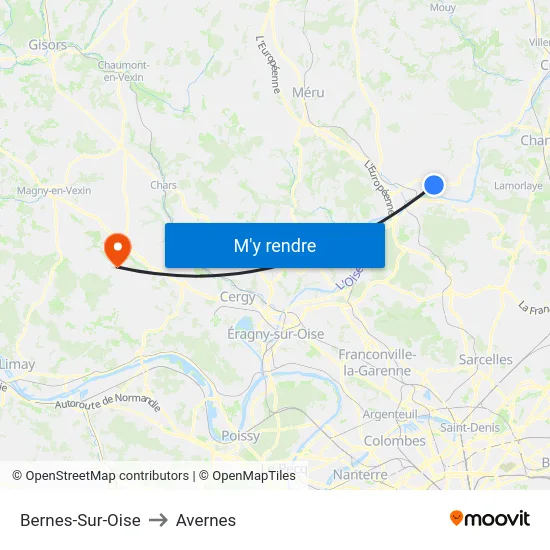 Bernes-Sur-Oise to Avernes map