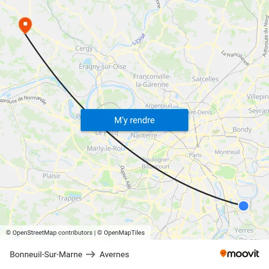 Bonneuil-Sur-Marne to Avernes map