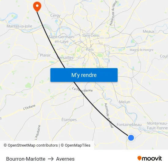 Bourron-Marlotte to Avernes map