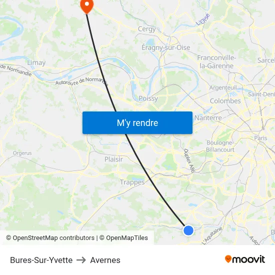 Bures-Sur-Yvette to Avernes map