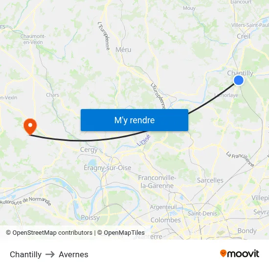 Chantilly to Avernes map