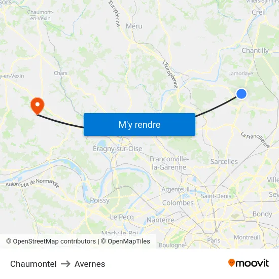 Chaumontel to Avernes map