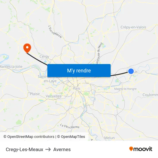 Cregy-Les-Meaux to Avernes map