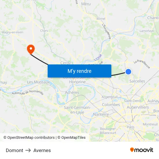Domont to Avernes map