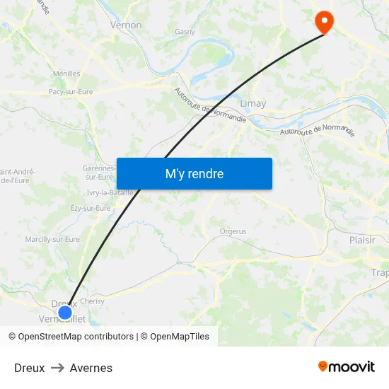Dreux to Avernes map