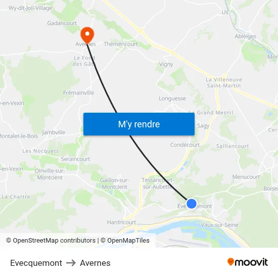 Evecquemont to Avernes map