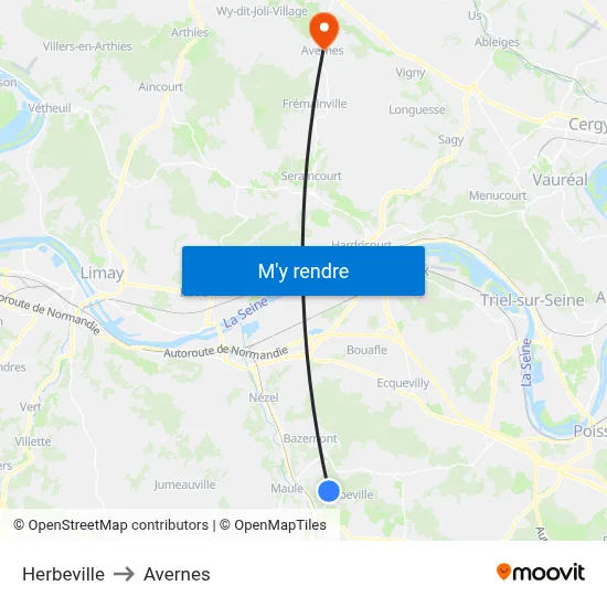 Herbeville to Avernes map
