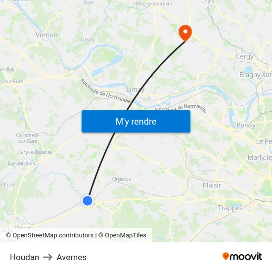 Houdan to Avernes map