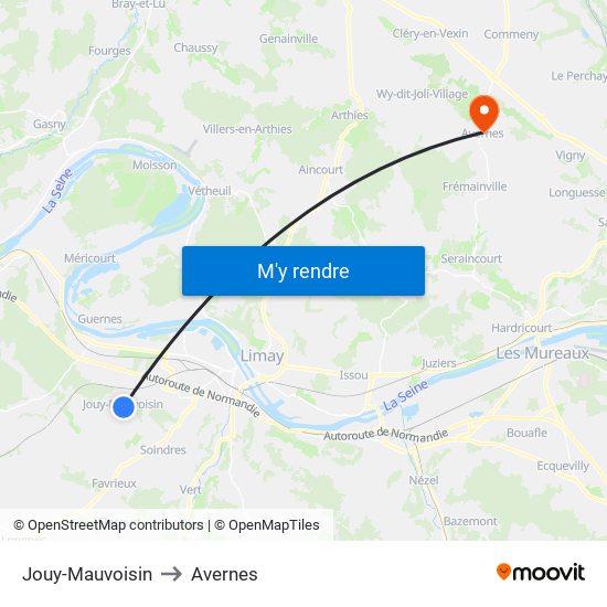 Jouy-Mauvoisin to Avernes map